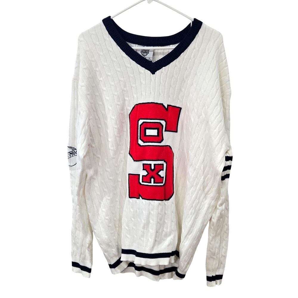 Chicago White Sox Sz XL 125th Anniversary V-Neck Cable Knit Varsity Sweater